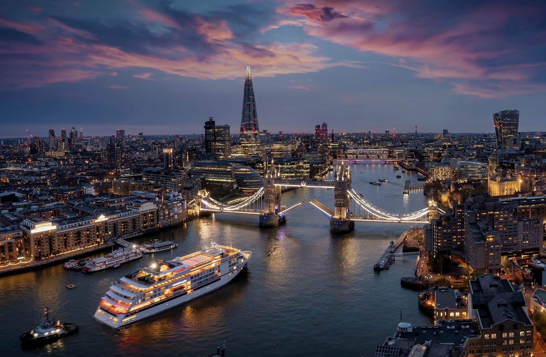 London, U.K., skyline at night